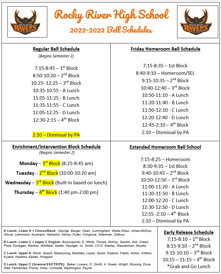 2nd Semester Bell Schedule